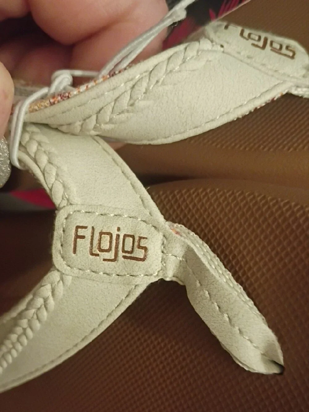 Flojos Brown Footbed Sandals with Cream Braided Straps